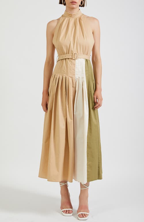 En Saison Clara Colorblock Sleeveless Cotton Dress Khaki Multi at Nordstrom,