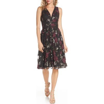 Harlyn Embroidered Fit & Flare Cocktail Dress, Grey