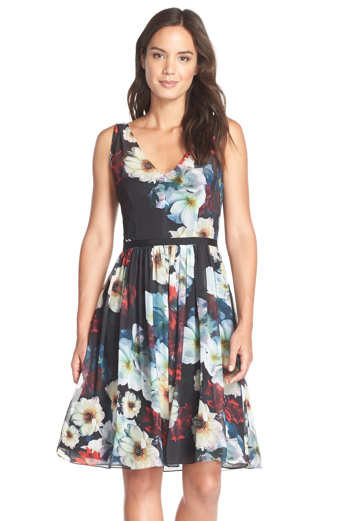 Maggy London Floral Chiffon Fit & Flare Dress (Regular & Petite ...