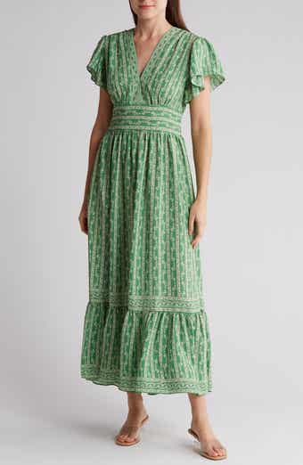 Max studio flutter top sleeve floral midi dress