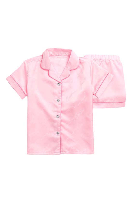 Shop Juicy Couture Kids' Satin Two-piece Short Pajamas In Lola Pink Script