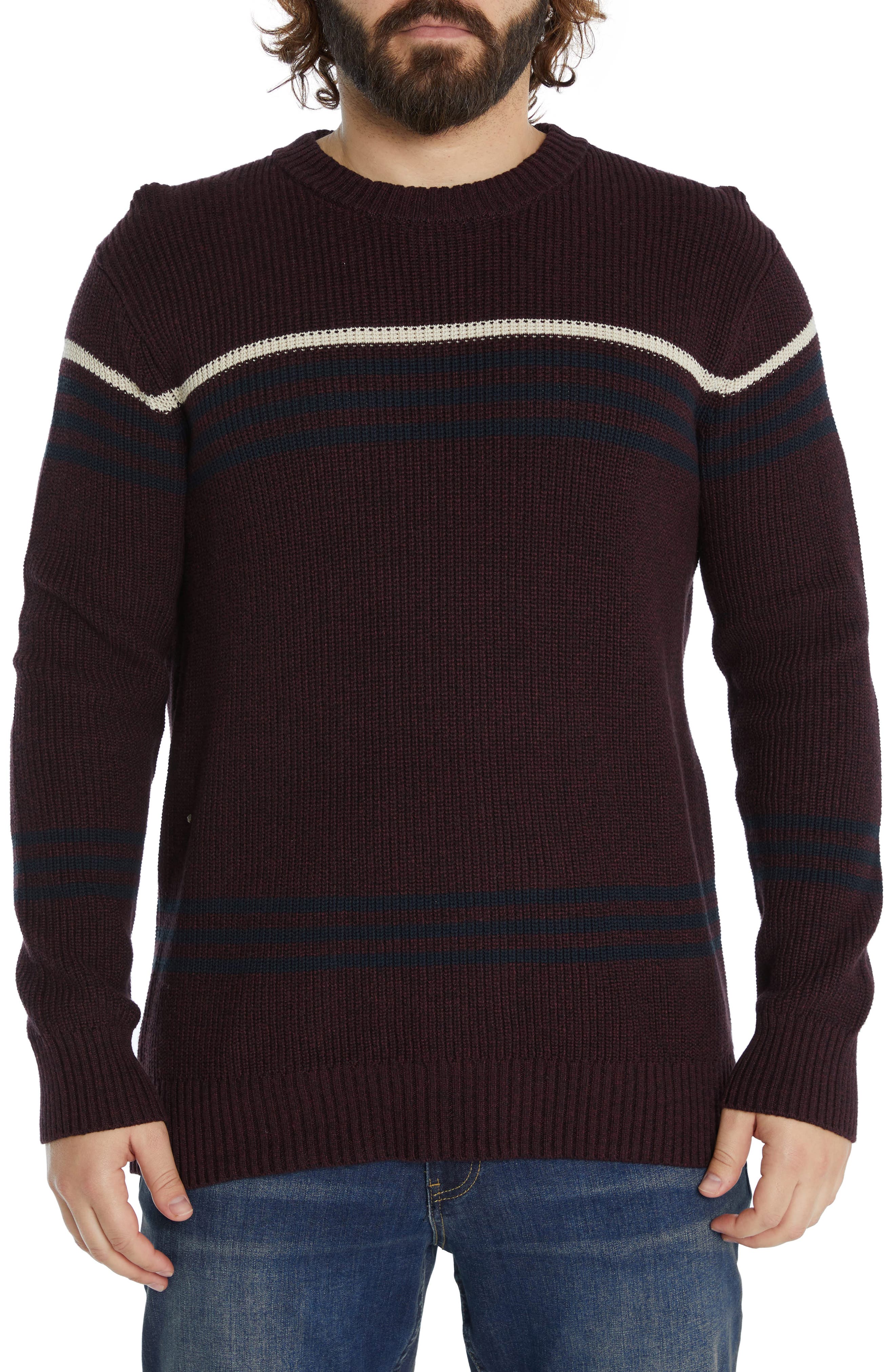 Johnny Bigg Stripe Cotton Crewneck Sweater in Burgundy