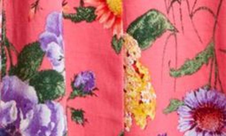 Shop Anne Klein Floral Puff Sleeve Stretch Cotton Midi Shirtdress In Camellia Multi