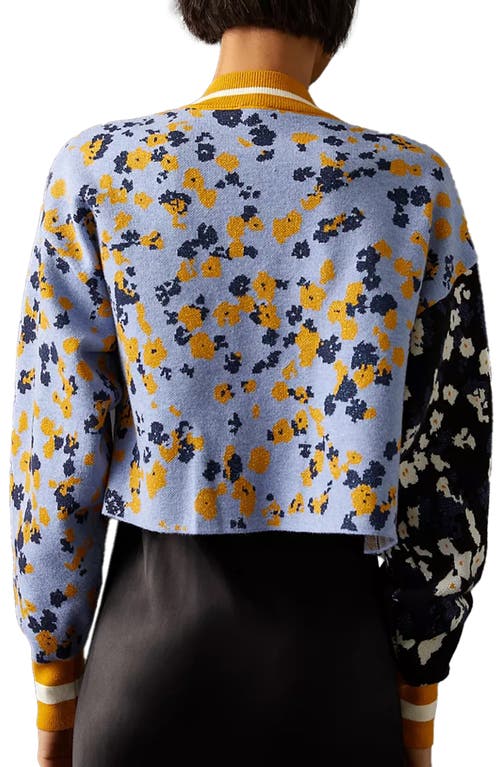 Saachi Two-tone Floral Cardigan In Blue