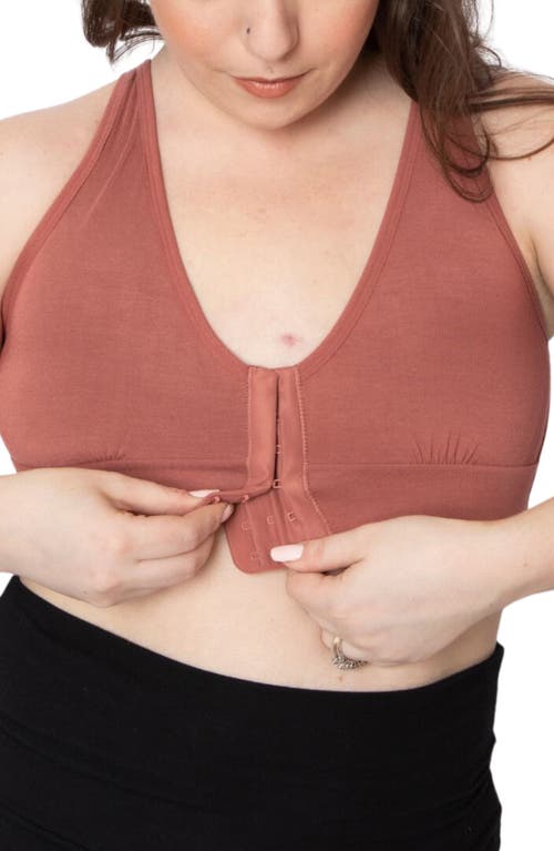 Rora Post-Surgery Front Close Pocketed Bralette in Dusty Rose