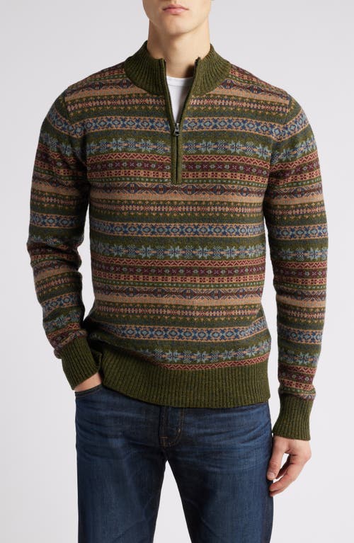 Schott NYC Fair Isle Wool Blend Sweater in Moss 