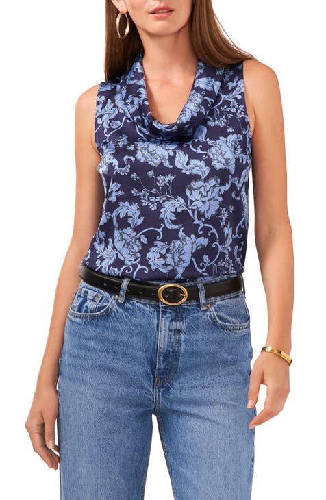 Floral Sleeveless Cowl Neck Top