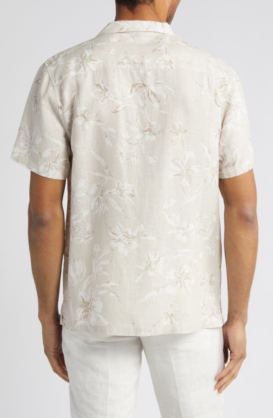 Shop Nordstrom Brushed Floral Short Sleeve Button-up Linen Camp Shirt In Grey Moonbeam Brushed Floral