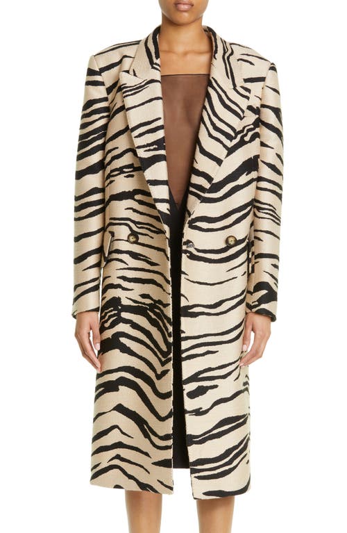 Stella McCartney Tiger Stripe Double Breasted Twill Coat in Raffia