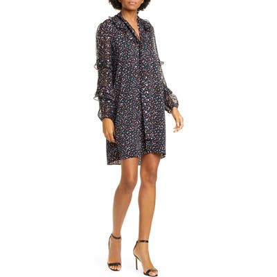 Dvf Amalie Confetti & Metallic Dot Long Sleeve Stretch Silk Chiffon Dress, Black