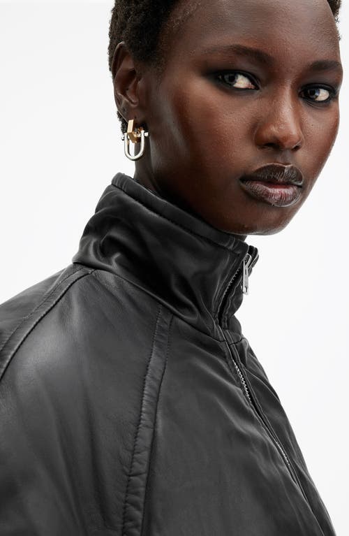 Shop Allsaints Rowan Funnel Neck Leather Bomber Jacket In Black