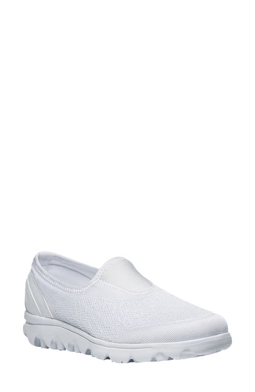 Propét TravelActiv Slip-On Sneaker in White Fabric