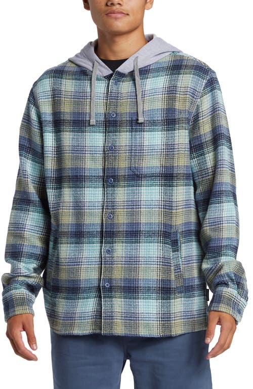 Quiksilver Sandbar Plaid Hooded Button-up Shirt Jacket In Blue/bright Yellow