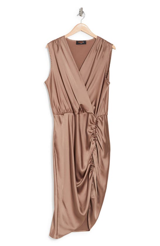 Shop Renee C Ruched Satin Dress In Dune