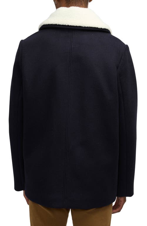 Scotch & Soda Men's Izak Double Breasted Peacoat With Removable Fleece Collar In Night