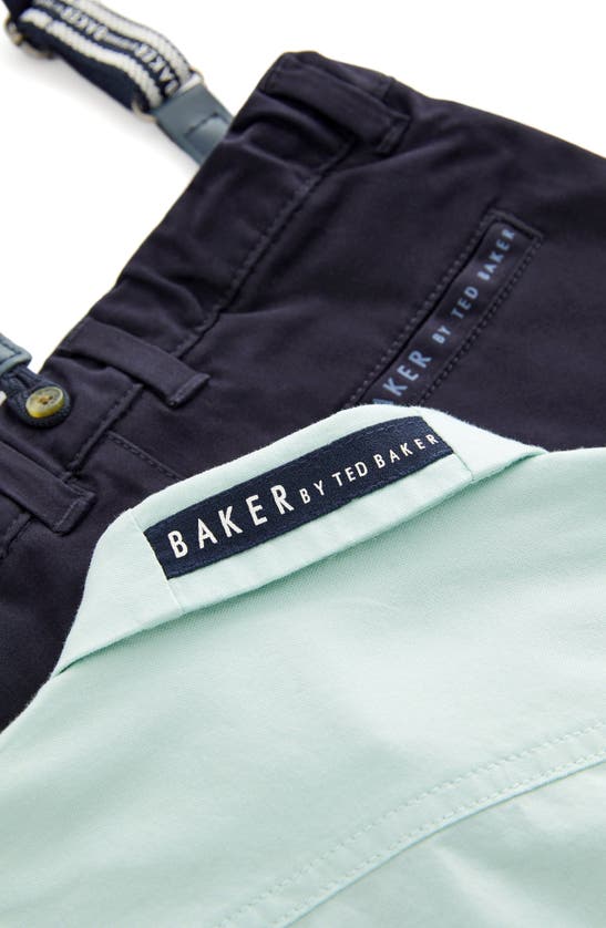 Shop Baker By Ted Baker Kids' Short Sleeve Button-up Shirt, Trousers & Suspenders Set In Green Multi