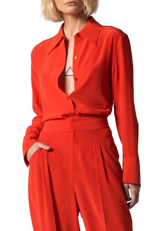 Equipment Leona Silk Button-Up Shirt in Fiery Red