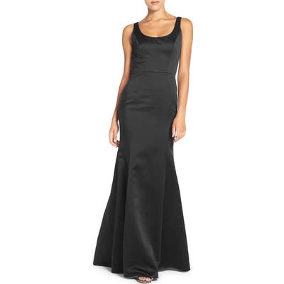 Hayley Paige Occasions Back Cutout Scoop Neck Satin Trumpet Gown