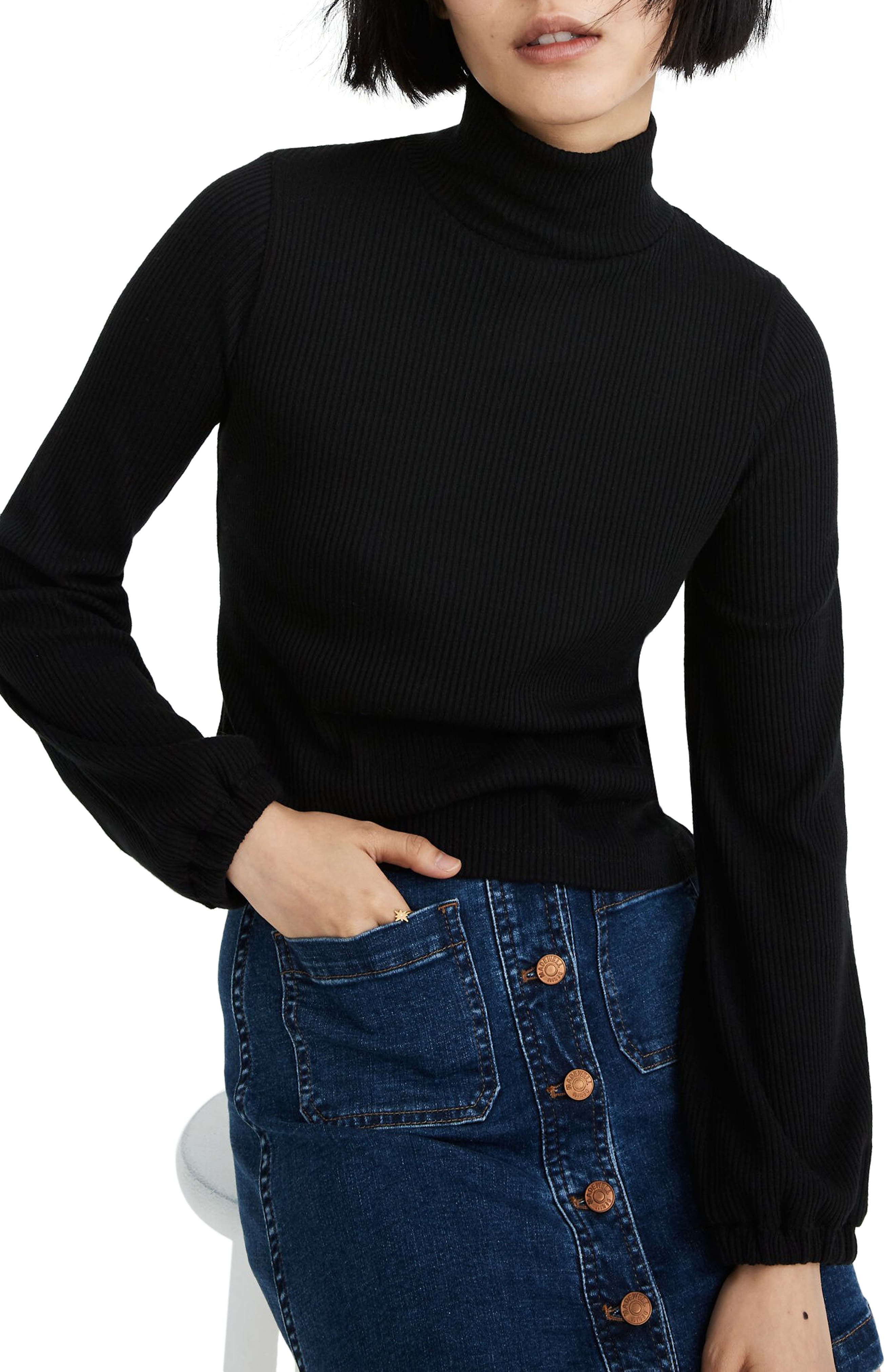 Click to view more detailed imagery on our partner's website Madewell Bubble Sleeve Swing Turtleneck Top In True Black