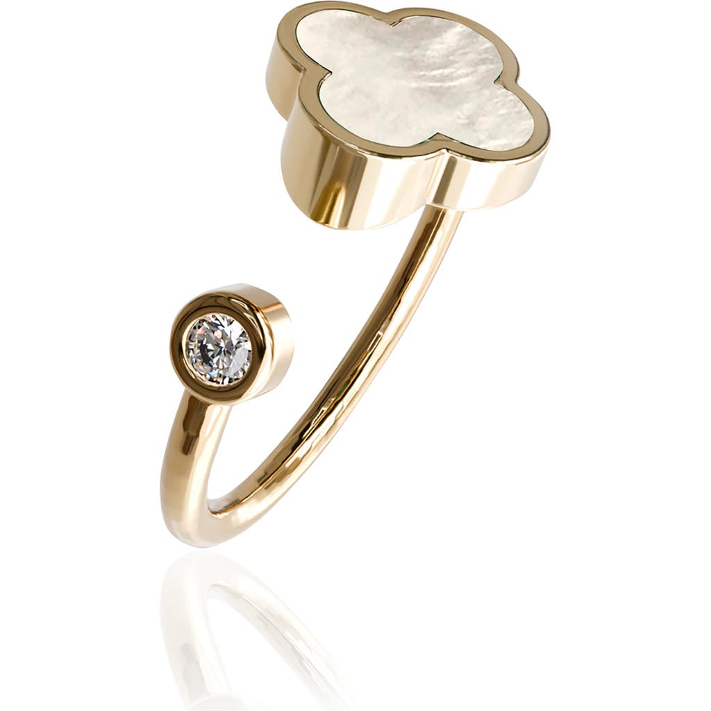 Gabi Rielle 14k Gold Plate Sterling Silver Clover Open Band Ring In Gold/pearl