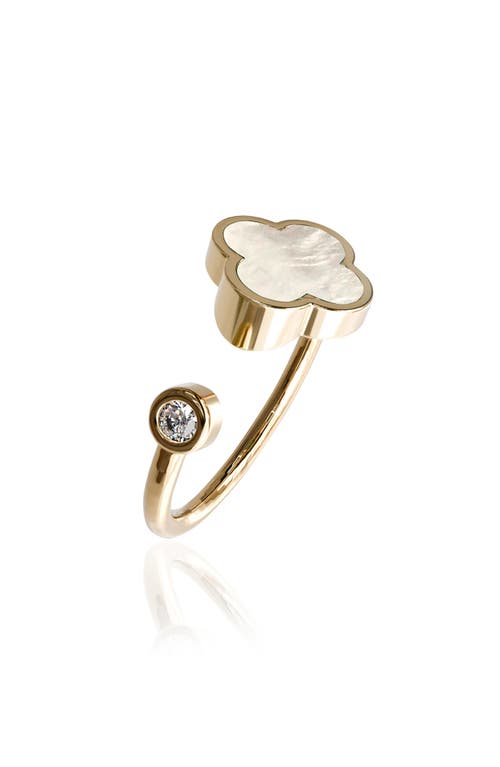 Gabi Rielle 14k Gold Plate Sterling Silver Clover Open Band Ring In Gold/pearl