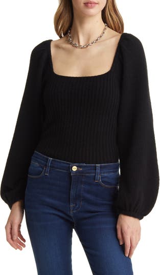 Halogen® Puff Sleeve Square Neck Sweater | Nordstrom
