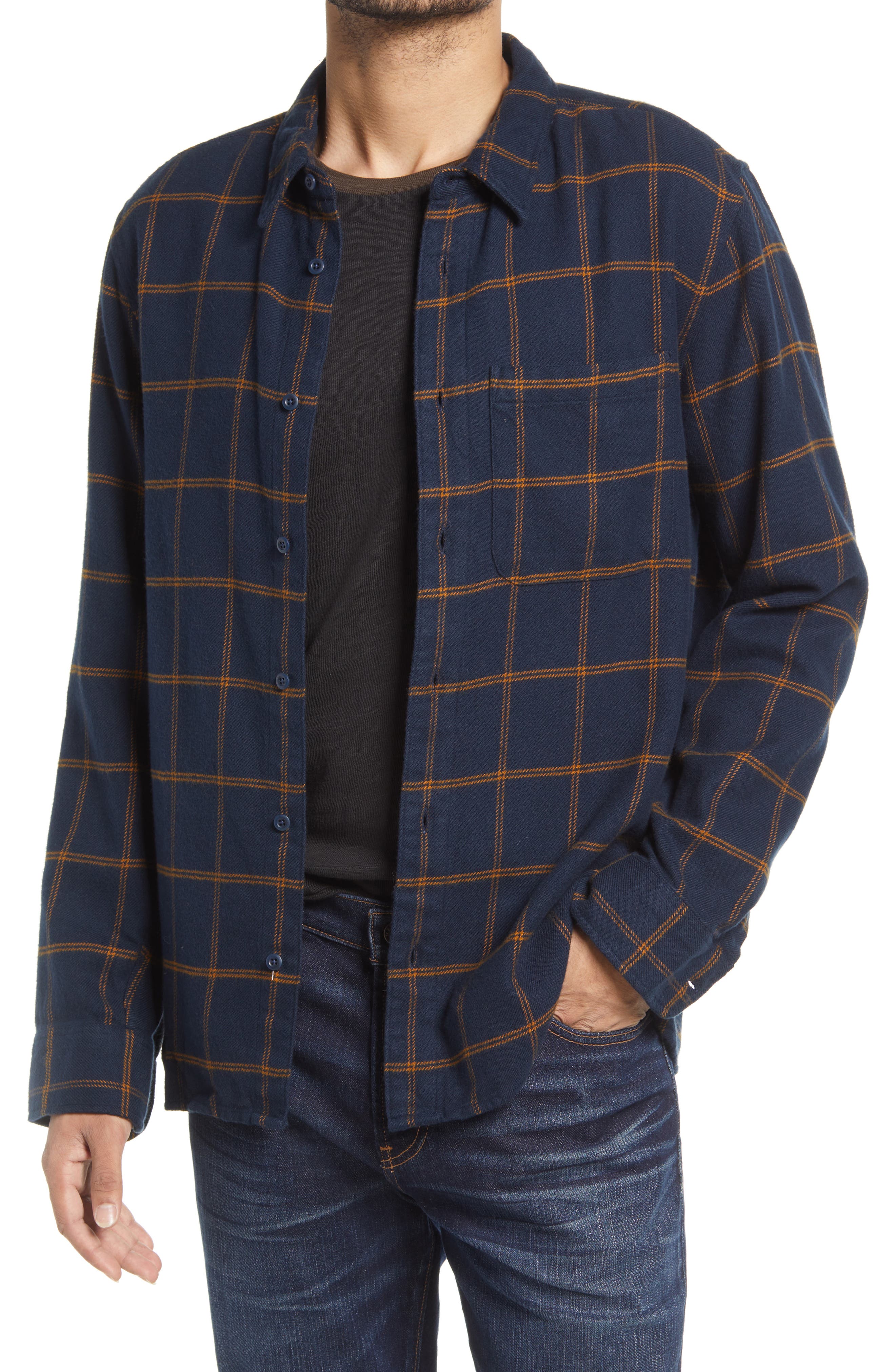 black and blue flannel outfit