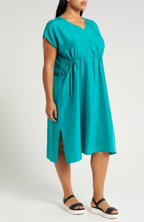 Shop Eileen Fisher Side Tie Silk Midi Dress In Esmeralda