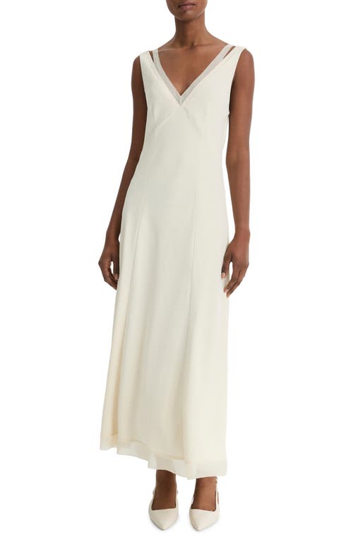 Shop Vince Faux Leather Trim Chiffon Dress In Light White Sand