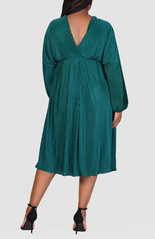 24seven Comfort Apparel Plus Size Shimmer V-neck Midi Dress In Hunter