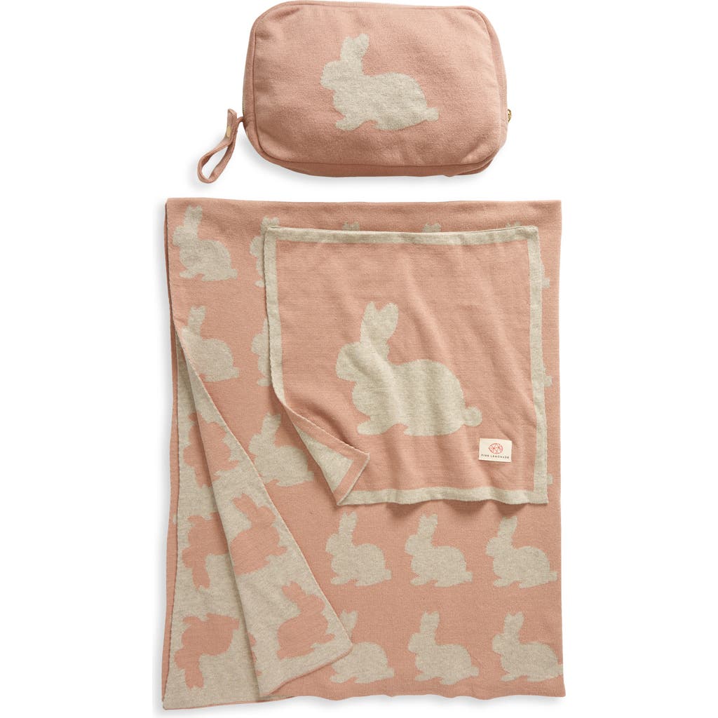Pink Lemonade Bunny Organic Cotton Baby Blanket & Travel Pouch Set In Pink/beige