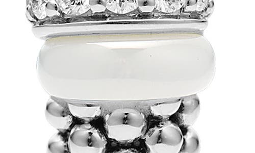 Lagos Ceramic & Sterling Silver White Caviar Diamond Hoop Earrings In Silver/diamond