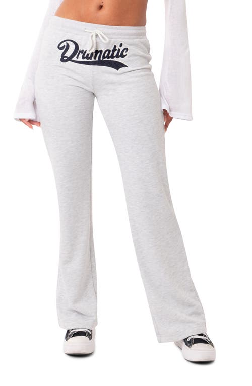 EDIKTED Dramatic Appliqué Low Rise Cotton Blend Fleece Pants in Gray at Nordstrom, Size Medium