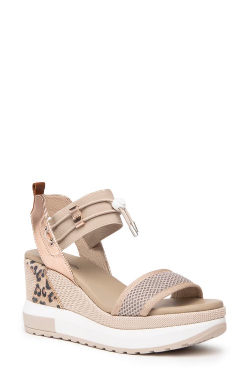 Shop Nerogiardini Bungee Metallic Platform Wedge Sandal In Taupe/rose Gold