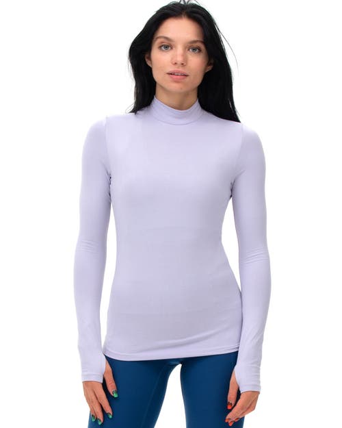 Shop Rebody Active Cozy Mock Neck Long Sleeve Top In Purple Lace