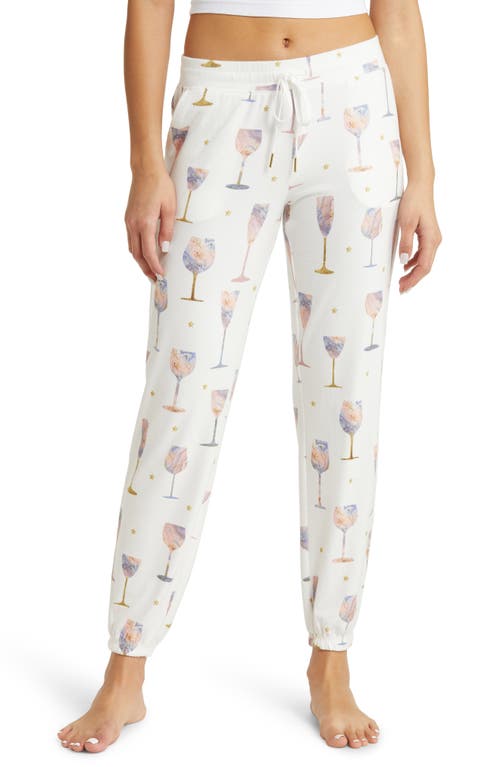 PJ Salvage Wine Glass Print Brushed Jersey Lounge Pants in Ivory