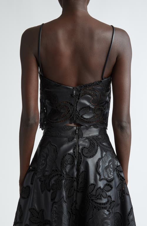 Johanna Ortiz Seduccion Lunar Embroidered Eyelet Faux Leather Crop Camisole In Black