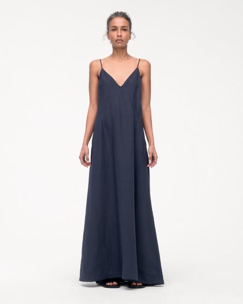 Another Tomorrow Linen Seamed Slip Dress Navy In Navy