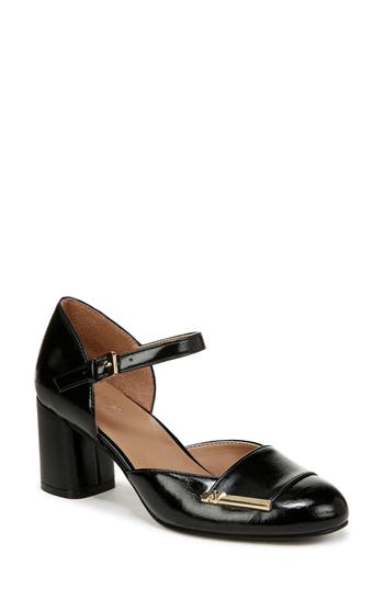 Naturalizer Lavish Womens Buckle Faux Leather Ankle Strap In Black Faux Leather