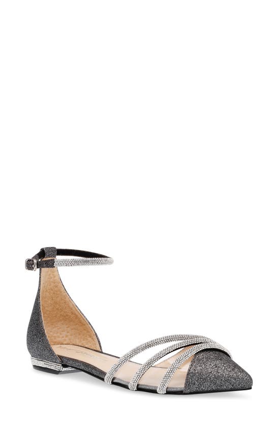 Betsey Johnson Elsah Ankle Strap Pointed Toe Flat In Black