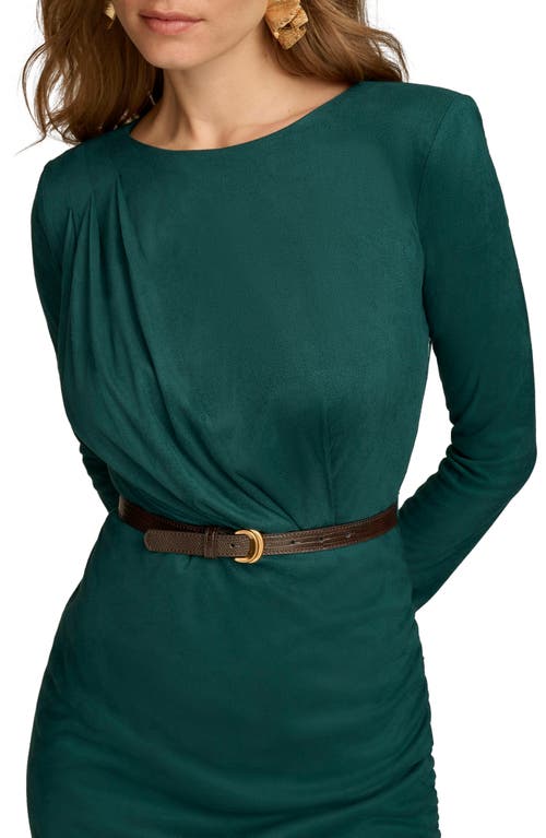 Shop Donna Karan New York Belted Long Sleeve Asymmetric Faux Suede Dress In Spruce