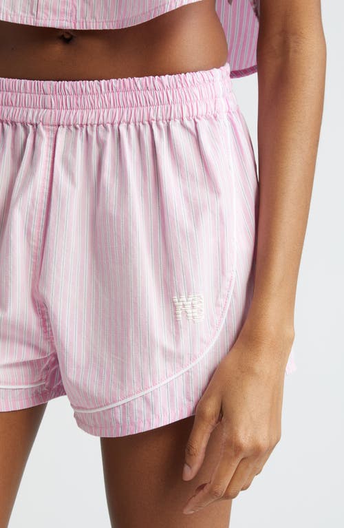 Shop Alexander Wang Stripe Piped Track Shorts In Pink Stripe