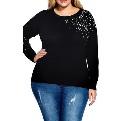 Plus Size City Chic Embellished Sweater, Black