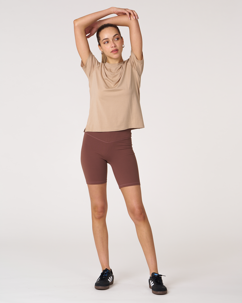 Rebody Active Rebody Essentials Short Sleeve Top In Sand