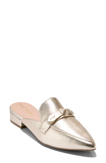 Cole Haan Piper Bow Pointed Toe Mule In Gold