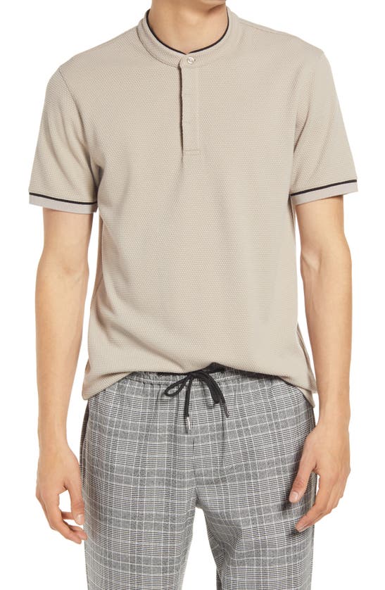 Open Edit Band Collar Polo In Grey Sphere