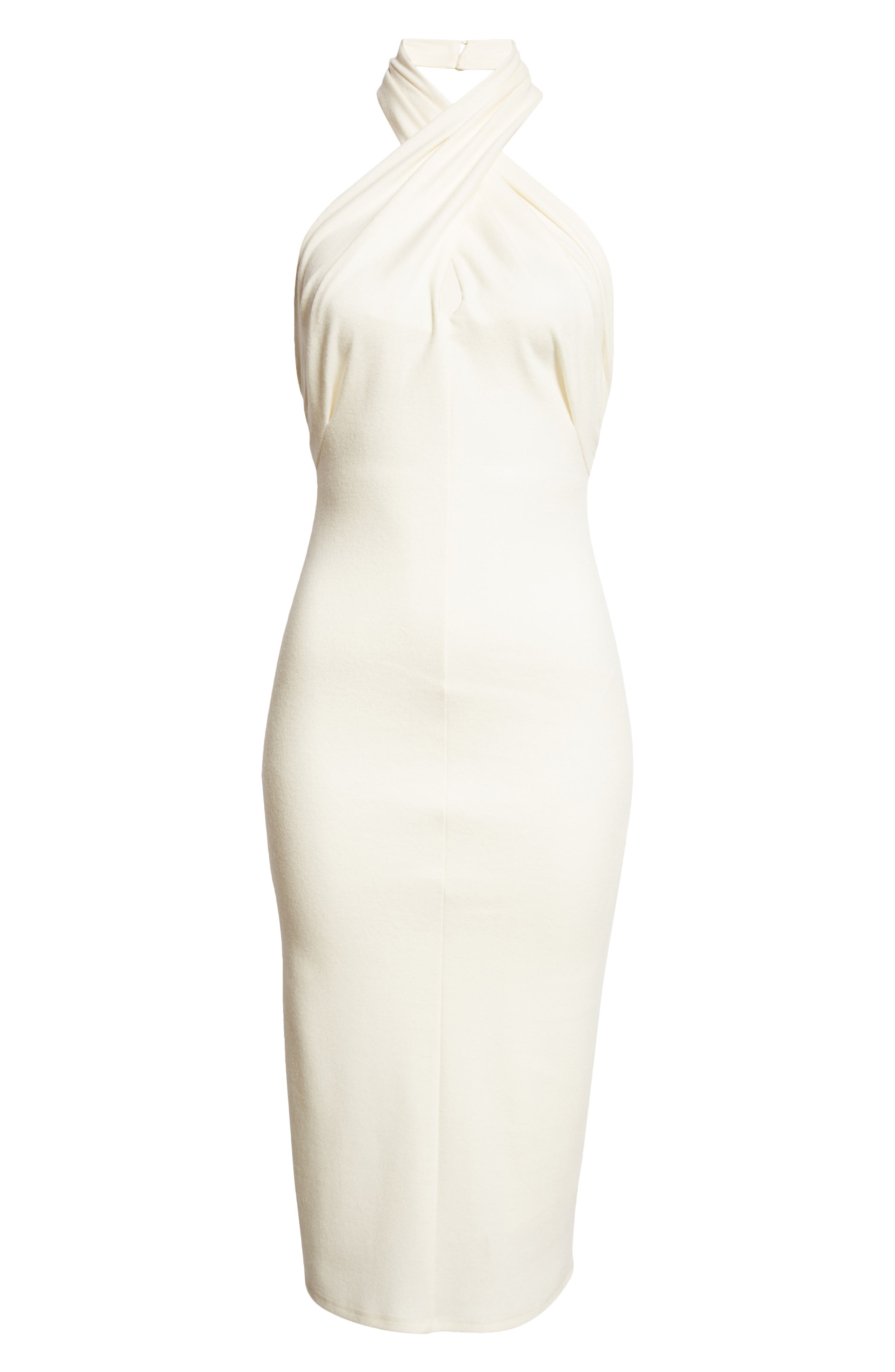 Alice Olivia Suellen Twist Halter Wool Midi Dress in Ecru