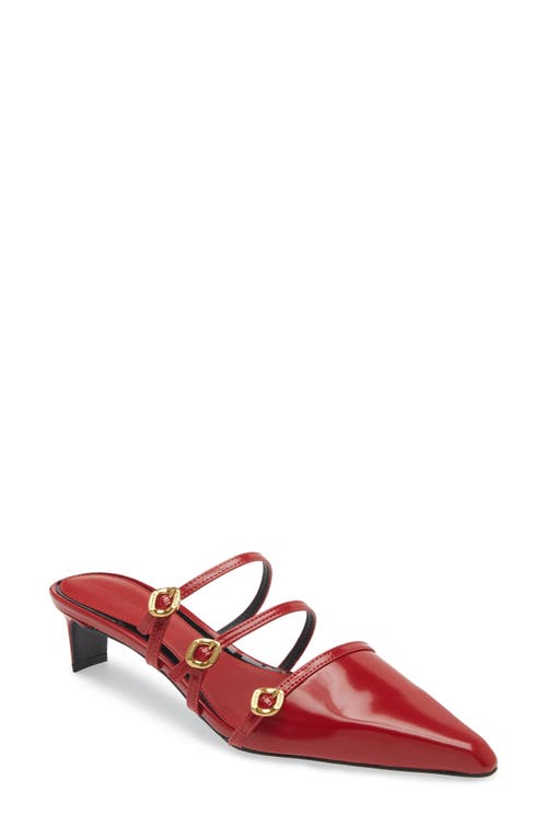 Shop Rebecca Minkoff Buckle Pointed Toe Kitten Heel Mule In Seduction Red