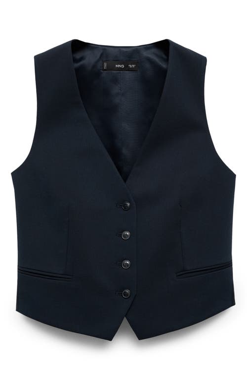 Mango Stretch Satin Contrast Suit Vest In Dark Navy