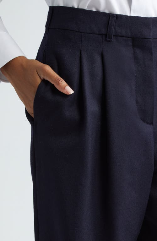 Shop Stella Mccartney Pleated Wool Flannel Trousers In Navy